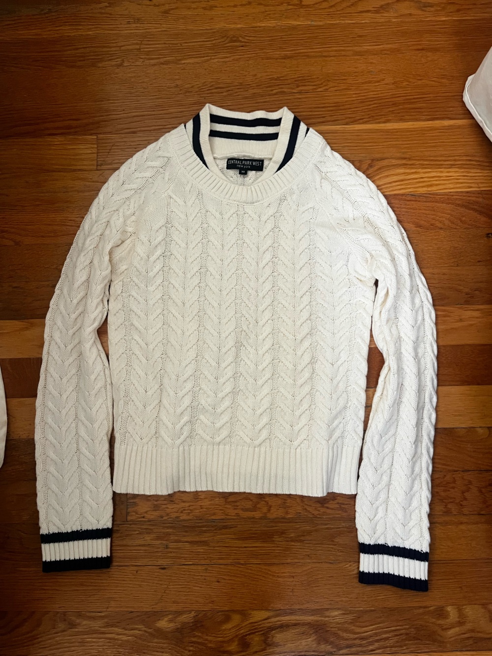 Central Park West Ivory Sweater with Navy Stripes